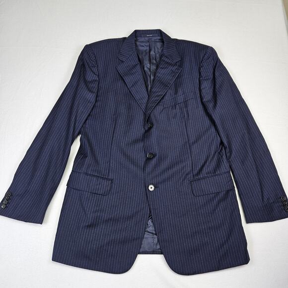 VTG Ermenegildo Zegna 54R Wool Blazer Italian Suit Jacket Navy Striped 3 Button - Picture 4 of 16